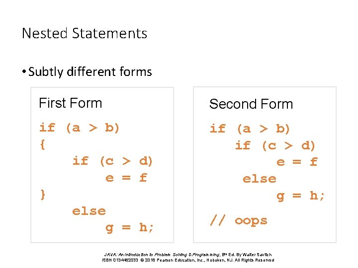 Nested Statements • Subtly different forms First Form Second Form if (a > b)