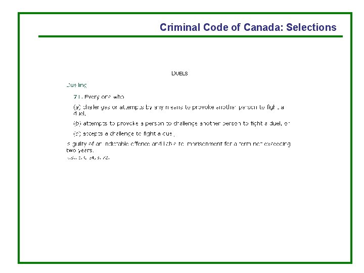 Criminal Code of Canada: Selections 