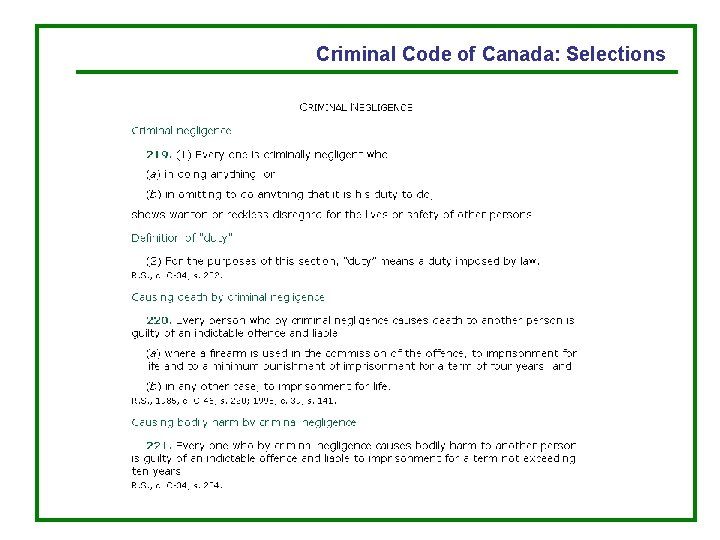 Criminal Code of Canada: Selections 