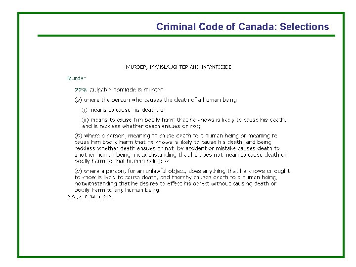 Criminal Code of Canada: Selections 