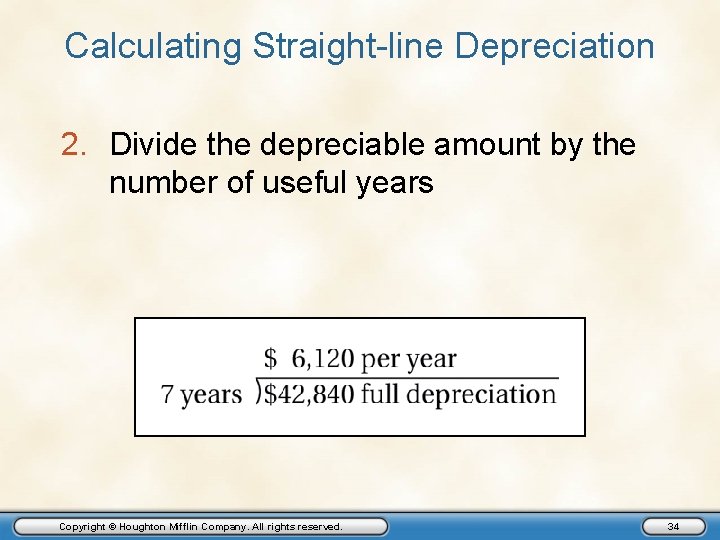Calculating Straight-line Depreciation 2. Divide the depreciable amount by the number of useful years