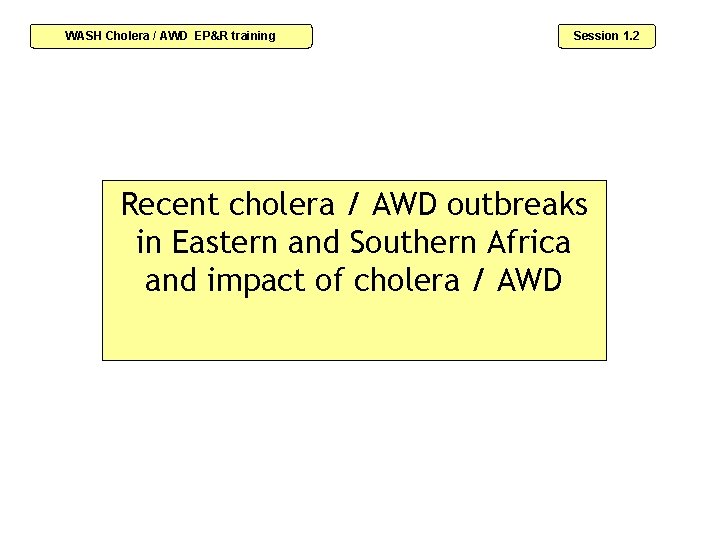WASH Cholera / AWD EP&R training Session 1. 2 Recent cholera / AWD outbreaks