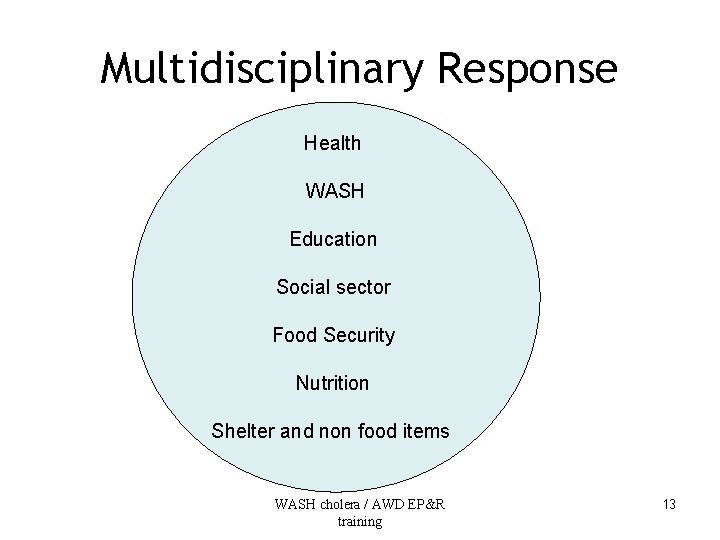 Multidisciplinary Response Health WASH Education Social sector Food Security Nutrition Shelter and non food