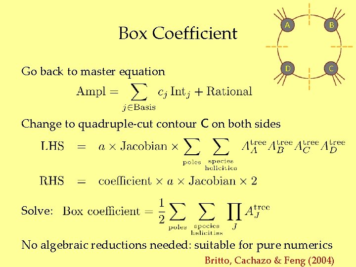 Box Coefficient Go back to master equation A B D C Change to quadruple-cut