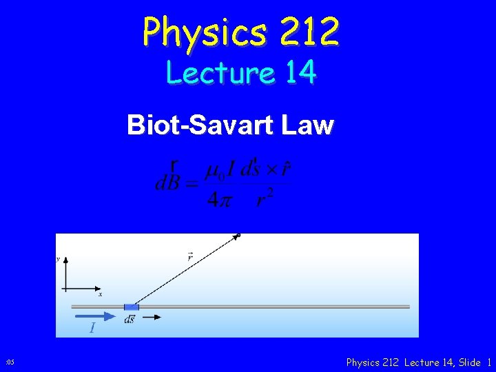 Physics 212 Lecture 14 Biot-Savart Law : 05 Physics 212 Lecture 14, Slide 1