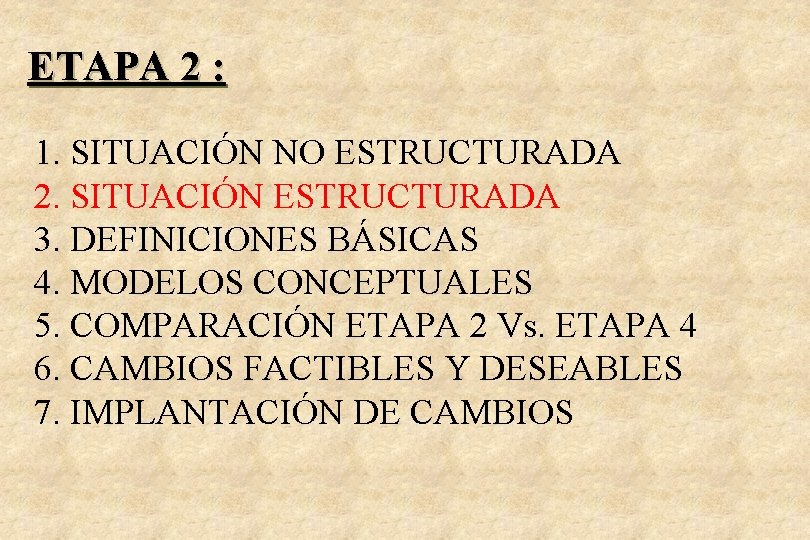 ETAPA 2 : 1. SITUACIÓN NO ESTRUCTURADA 2. SITUACIÓN ESTRUCTURADA 3. DEFINICIONES BÁSICAS 4.