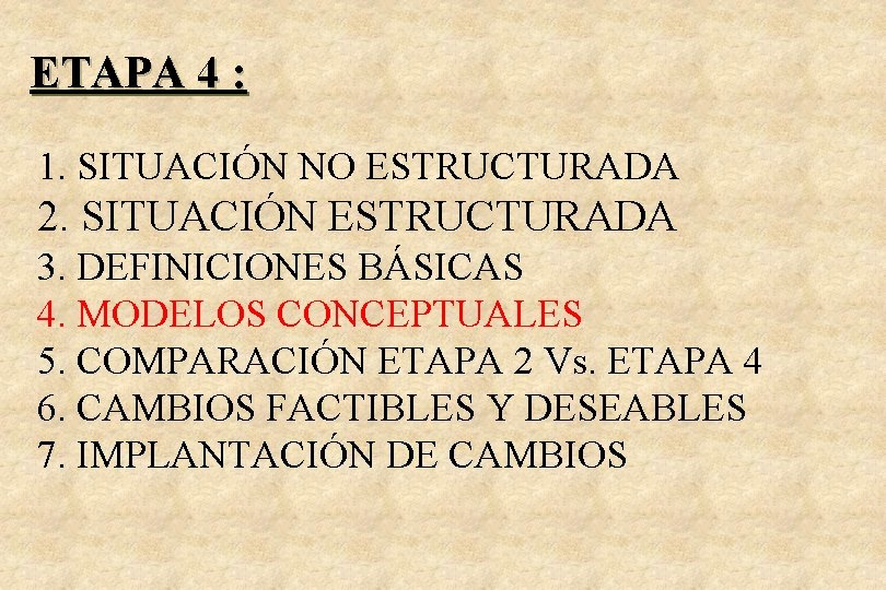 ETAPA 4 : 1. SITUACIÓN NO ESTRUCTURADA 2. SITUACIÓN ESTRUCTURADA 3. DEFINICIONES BÁSICAS 4.