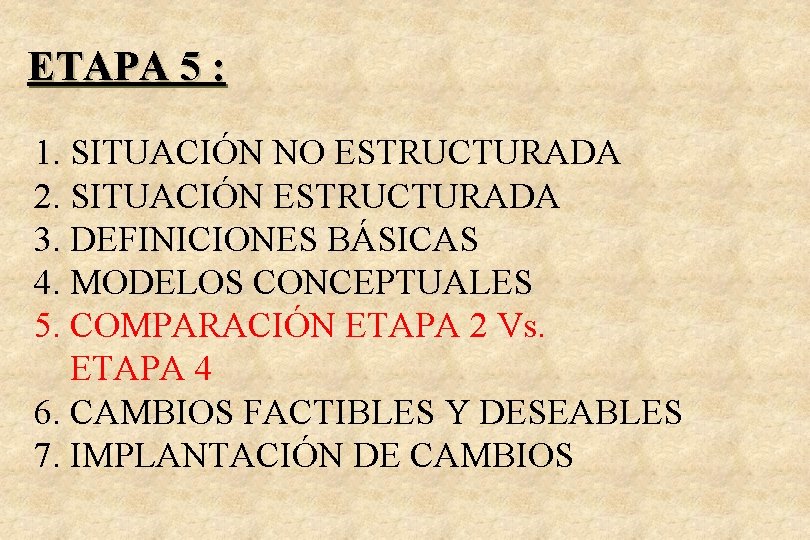 ETAPA 5 : 1. SITUACIÓN NO ESTRUCTURADA 2. SITUACIÓN ESTRUCTURADA 3. DEFINICIONES BÁSICAS 4.