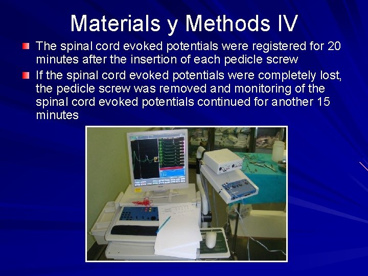 Materials y Methods IV The spinal cord evoked potentials were registered for 20 minutes