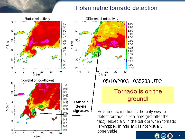 Polarimetric tornado detection 05/10/2003 035203 UTC Tornadic debris signature NSSL Laboratory Review February 17