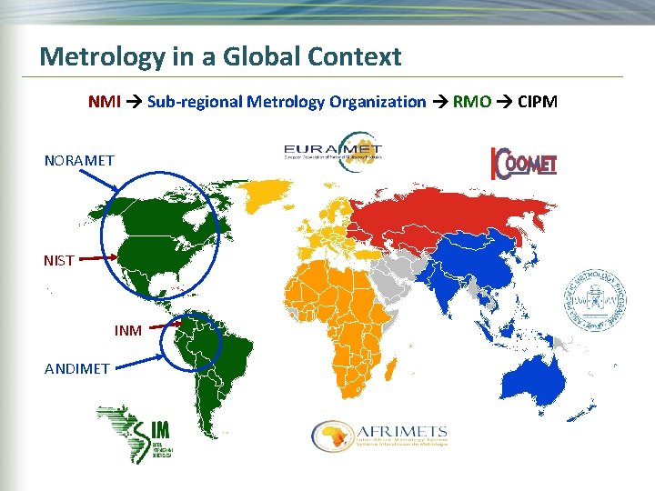 Metrology in a Global Context NMI Sub-regional Metrology Organization RMO CIPM NORAMET NIST INM