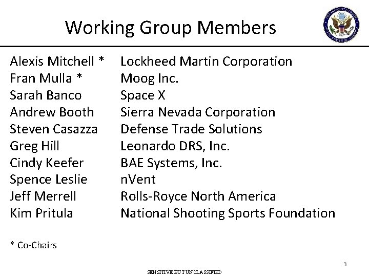 Working Group Members Alexis Mitchell * Fran Mulla * Sarah Banco Andrew Booth Steven