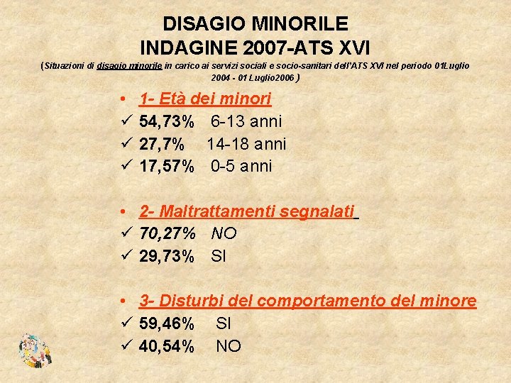 DISAGIO MINORILE INDAGINE 2007 -ATS XVI (Situazioni di disagio minorile in carico ai servizi