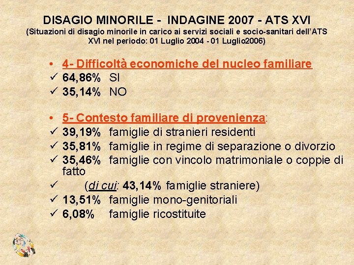 DISAGIO MINORILE - INDAGINE 2007 - ATS XVI (Situazioni di disagio minorile in carico