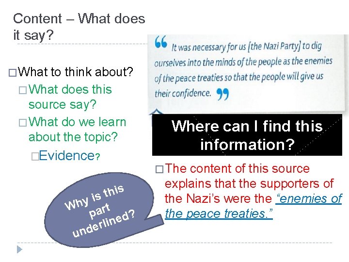Content – What does it say? � What to think about? � What does Content – What does it say? � What to think about? � What does