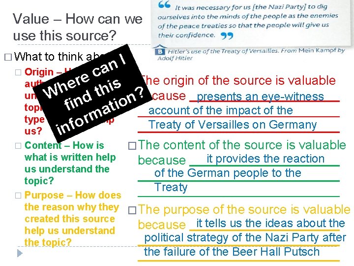 Value – How can we use this source? � What to think about? I Value – How can we use this source? � What to think about? I