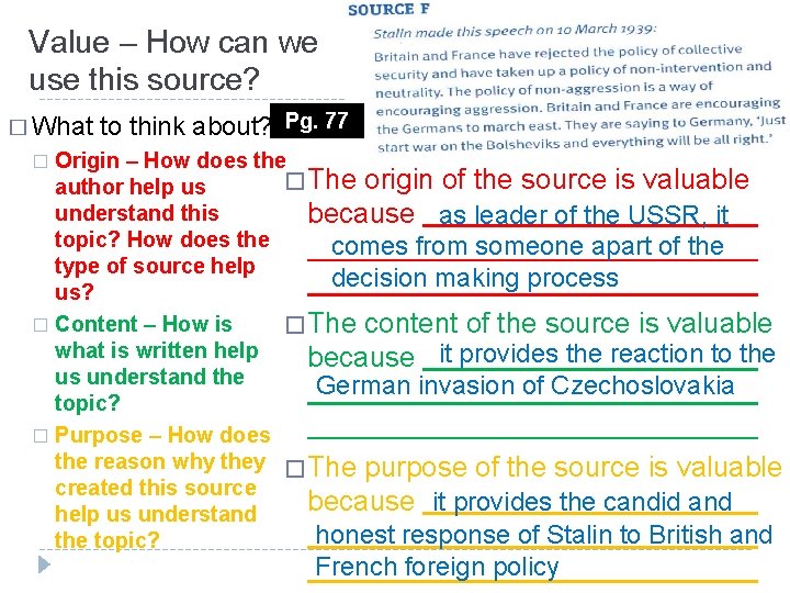 Value – How can we use this source? � What to think about? Pg. Value – How can we use this source? � What to think about? Pg.