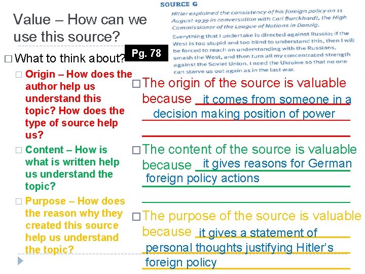 Value – How can we use this source? � What to think about? Pg. Value – How can we use this source? � What to think about? Pg.