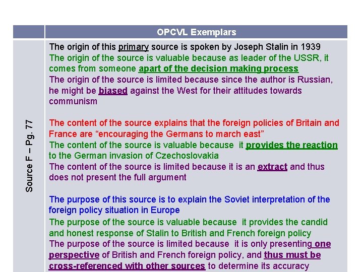 OPCVL Exemplars OPCVL Example Table Source F – Pg. 77 The origin of this OPCVL Exemplars OPCVL Example Table Source F – Pg. 77 The origin of this