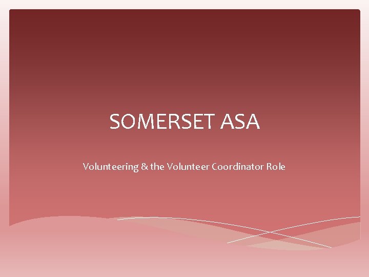 SOMERSET ASA Volunteering & the Volunteer Coordinator Role 