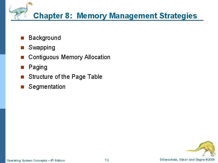 Chapter 8: Memory Management Strategies n Background n Swapping n Contiguous Memory Allocation n