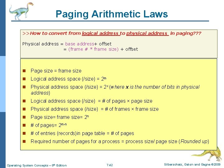 Paging Arithmetic Laws >>How to convert from logical address to physical address in paging?