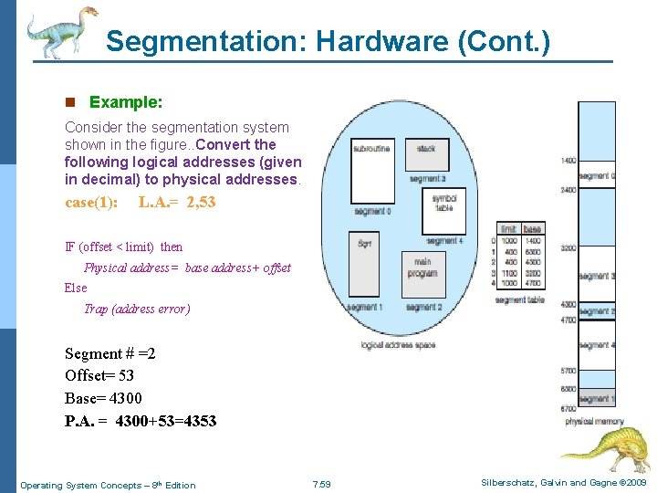 Segmentation: Hardware (Cont. ) n Example: Consider the segmentation system shown in the figure.