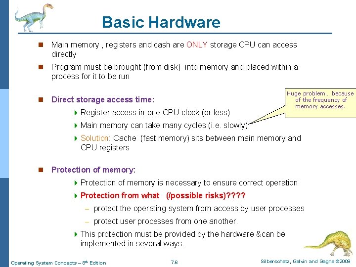 Basic Hardware n Main memory , registers and cash are ONLY storage CPU can