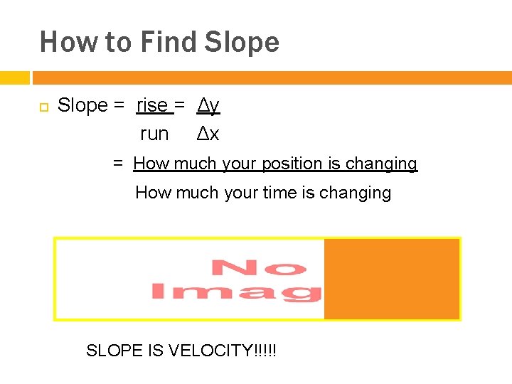 How to Find Slope = rise = Δy run Δx = How much your
