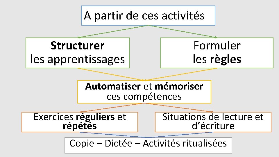A partir de ces activités Structurer les apprentissages Formuler les règles Automatiser et mémoriser A partir de ces activités Structurer les apprentissages Formuler les règles Automatiser et mémoriser