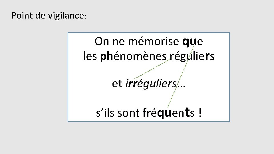 Point de vigilance: On ne mémorise que les phénomènes réguliers et irréguliers… s’ils sont