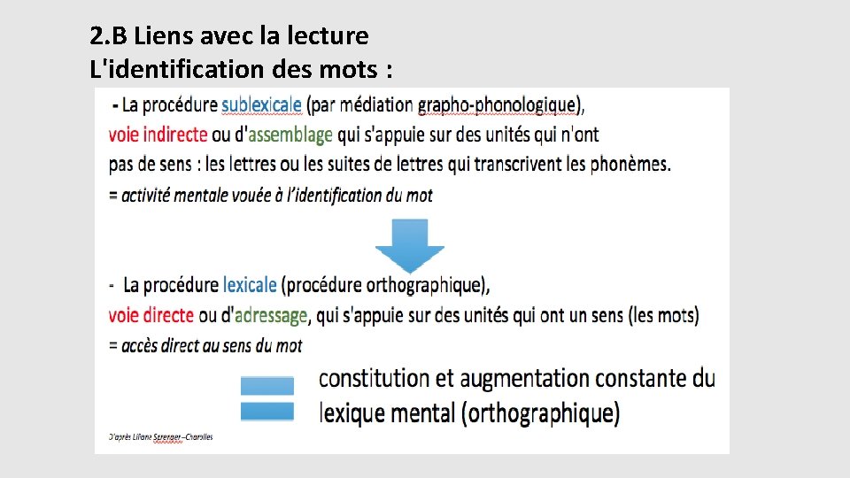 2. B Liens avec la lecture L'identification des mots : 