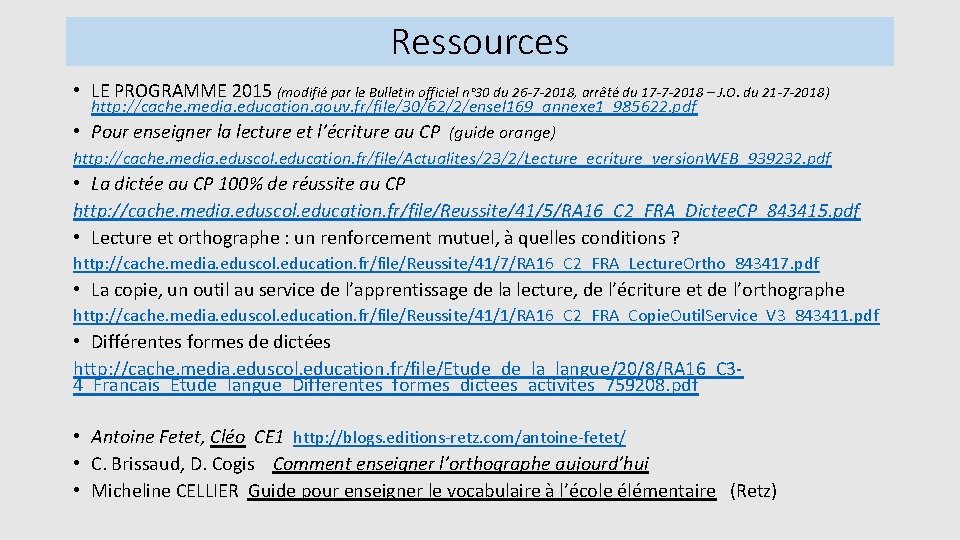 Ressources • LE PROGRAMME 2015 (modifié par le Bulletin officiel n° 30 du 26