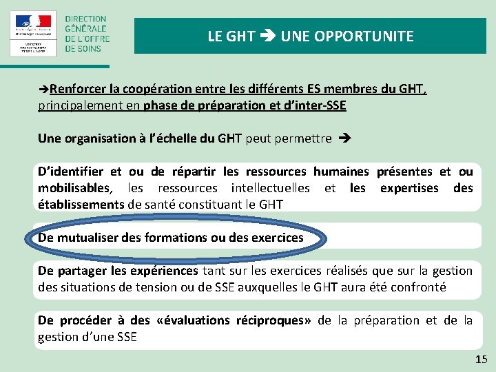 LE GHT UNE OPPORTUNITE Renforcer la coopération entre les différents ES membres du GHT,