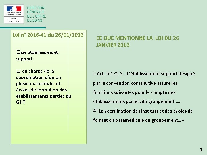 Loi n° 2016 -41 du 26/01/2016 CE QUE MENTIONNE LA LOI DU 26 JANVIER