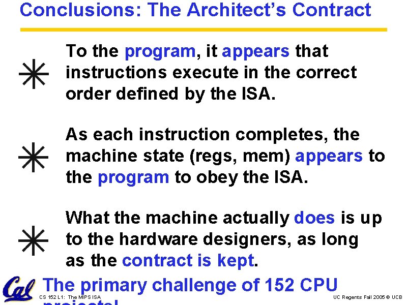 Conclusions: The Architect’s Contract To the program, it appears that instructions execute in the