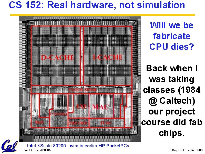 CS 152: Real hardware, not simulation Will we be fabricate CPU dies? Back when