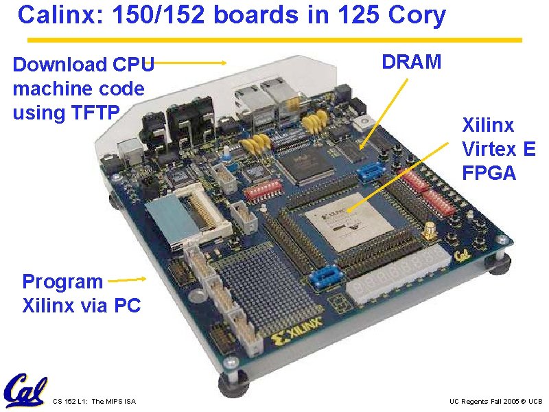 Calinx: 150/152 boards in 125 Cory Download CPU machine code using TFTP DRAM Xilinx