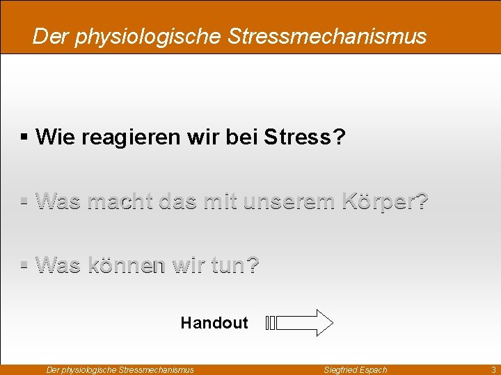 Der physiologische Stressmechanismus § Wie reagieren wir bei Stress? § Was macht das mit