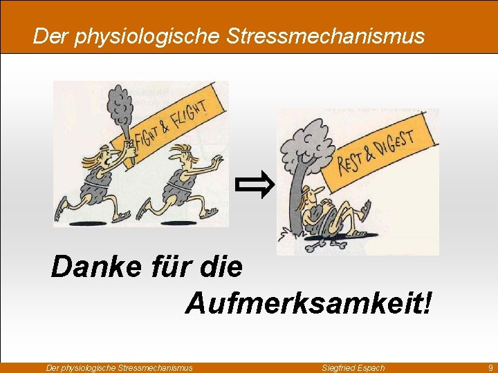 Der physiologische Stressmechanismus Danke für die Aufmerksamkeit! Der physiologische Stressmechanismus Siegfried Espach 9 