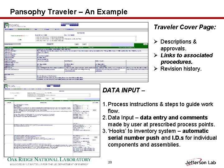 Pansophy Traveler – An Example Traveler Cover Page: Ø Descriptions & approvals. Ø Links