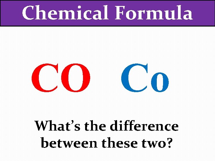 Chemical Formula CO Co What’s the difference between these two? 