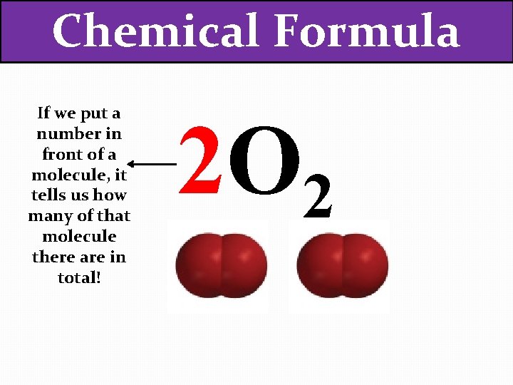 Chemical Formula If we put a number in front of a molecule, it tells