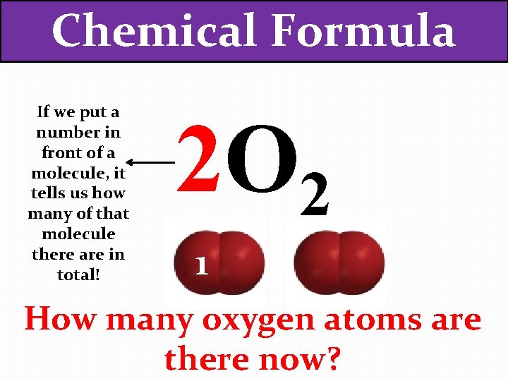 Chemical Formula If we put a number in front of a molecule, it tells