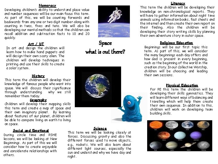 Literacy Numeracy This term the children will be developing their knowledge on non-chronological reports.