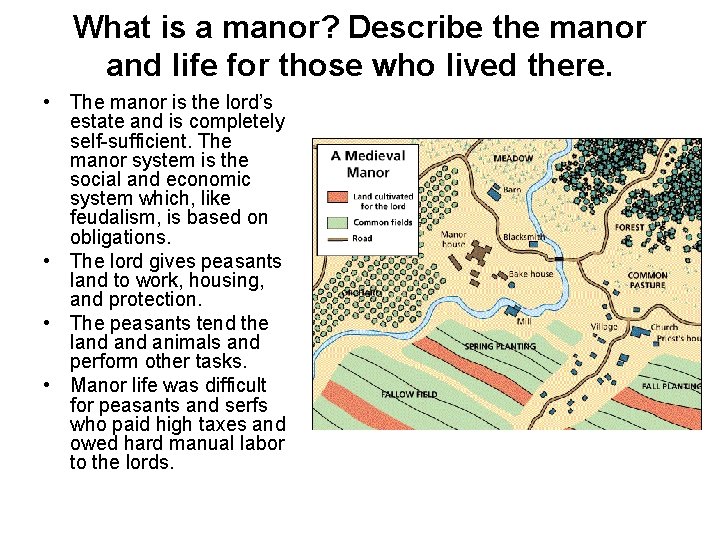 What is a manor? Describe the manor and life for those who lived there.