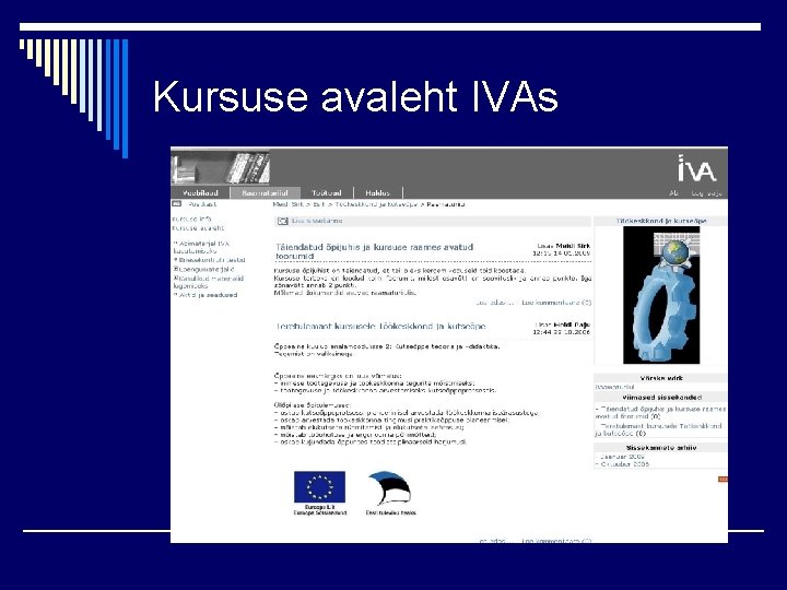 Kursuse avaleht IVAs 