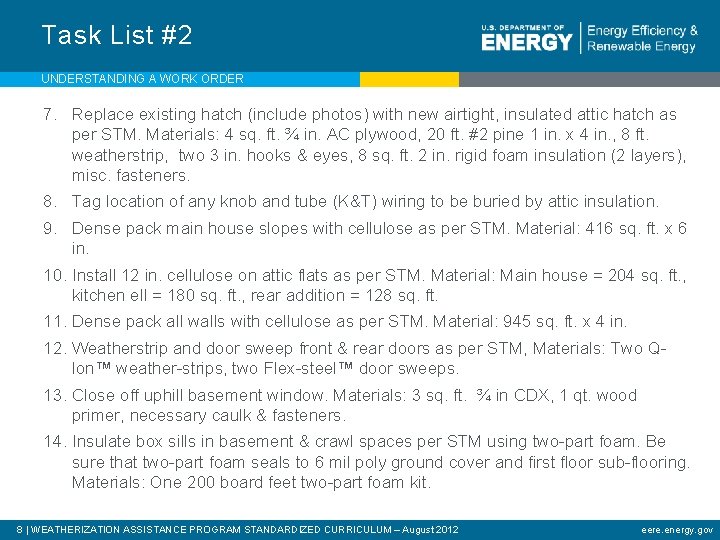 Task List #2 UNDERSTANDING A WORK ORDER 7. Replace existing hatch (include photos) with