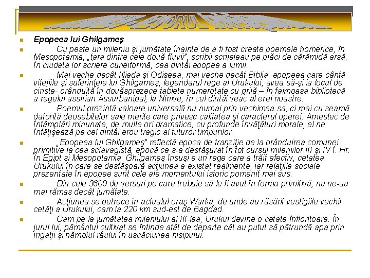 n n n n Epopeea lui Ghilgameş Cu peste un mileniu şi jumătate înainte
