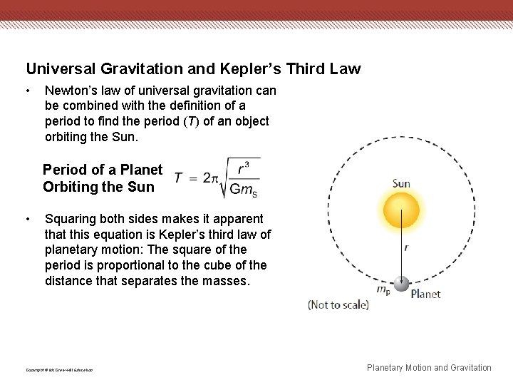 Universal Gravitation and Kepler’s Third Law • Newton’s law of universal gravitation can be